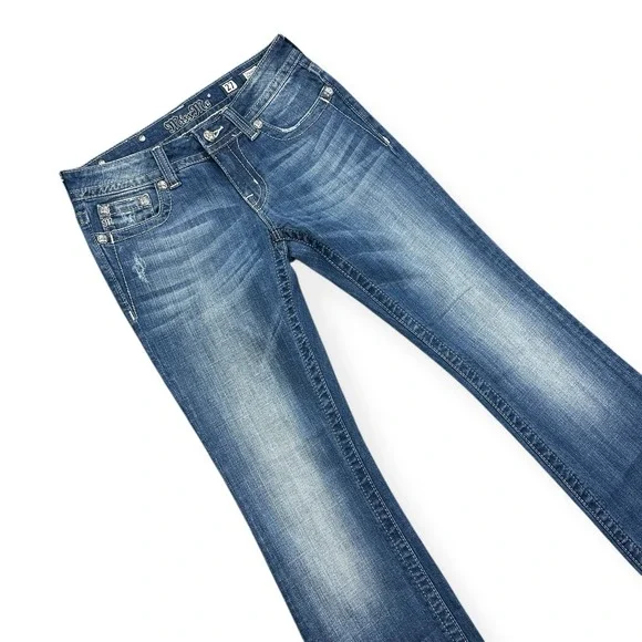 Miss Me Jeans Womens 27 Blue Bootcut Embroidered Stars Stripe Pockets Rhinestone - Picture 3 of 16